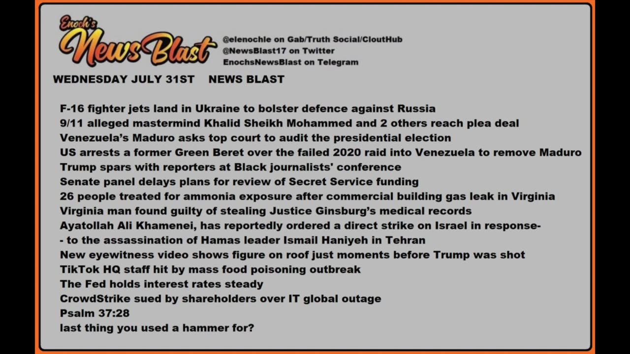 Wednesday July 31, 2024 News Blast