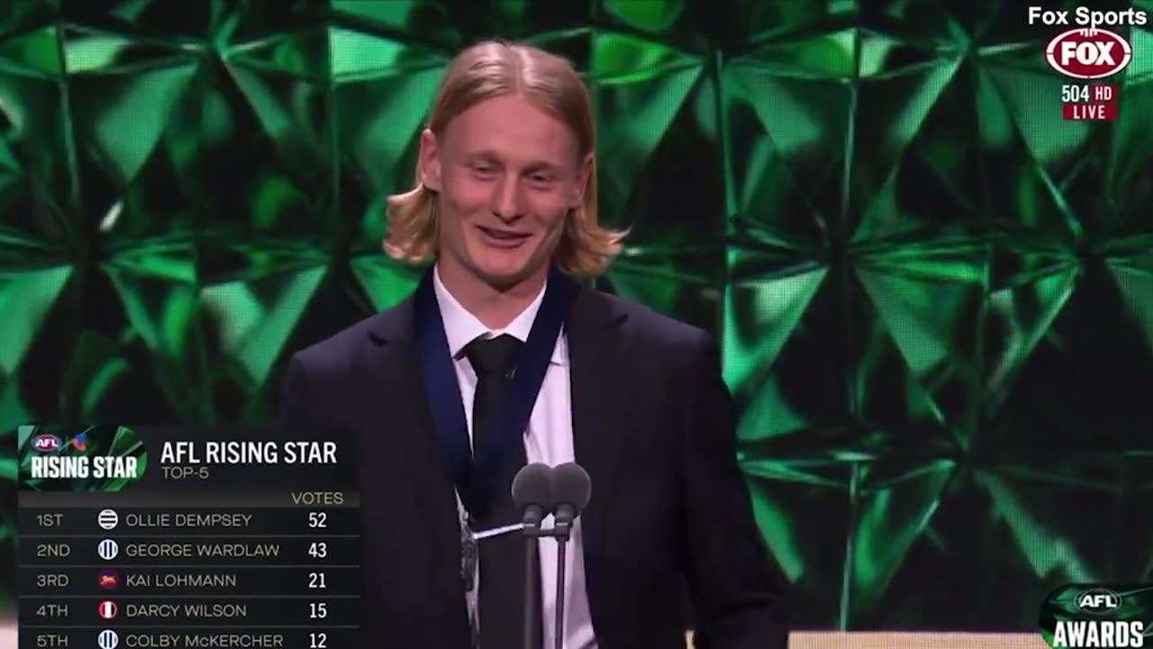 Watch this AFL Rising Star's hilarious acceptance speech