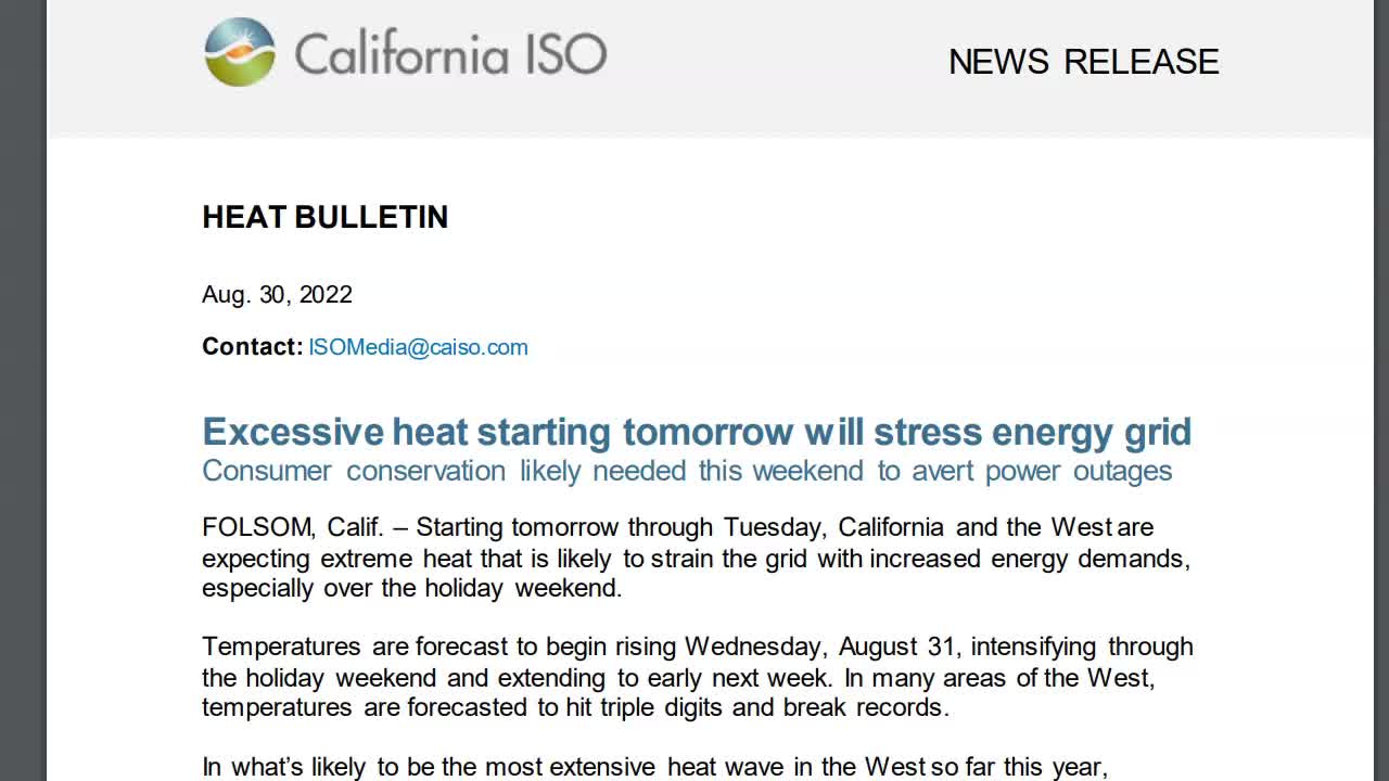 California Grid Officials Warn Of Power Outages Over Labor Day Weekend