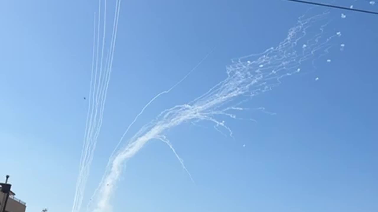 Footage posted to social media shows numerous Iron Dome interceptor missile