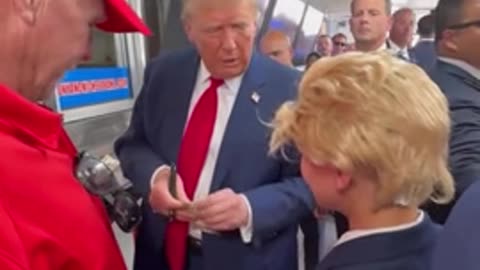 President Trump has a laugh with a boy who dressed up to meet him!