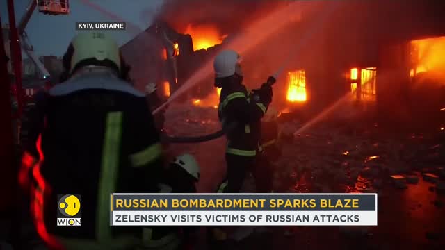 Russian bombardments sparks blaze as fire rages in western Kyiv | Russia-Ukraine Conflict | WION