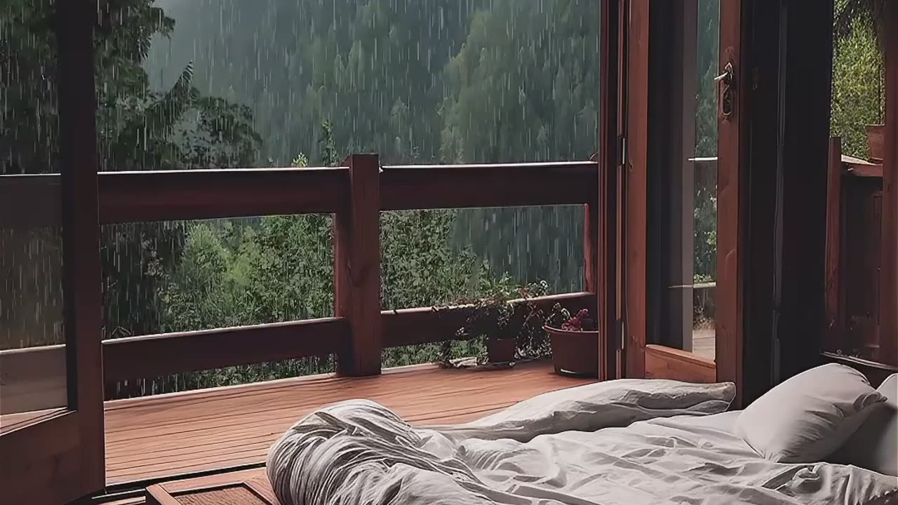 Rhythmic raindrops and soothing thunder creating a symphony of relaxation