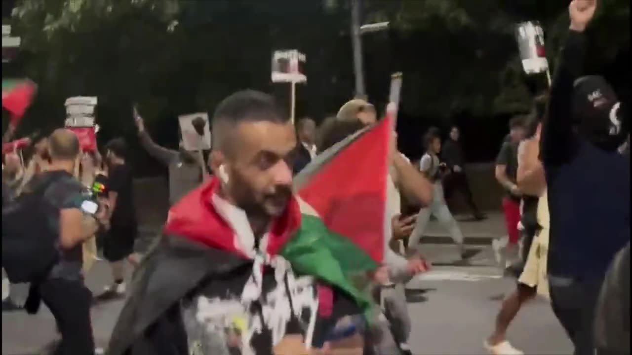 Scenes of jubilation from the Hamas victory parade through London last night.