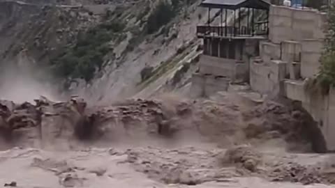 Baspa River overflows the dam in Kinnaur District, Himachal Pradesh, India 🇮🇳