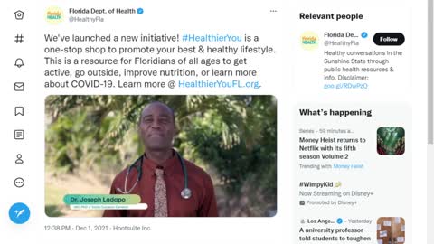 Florida's Surgeon General, Dr. Joseph Ladapo, promoting exercise,