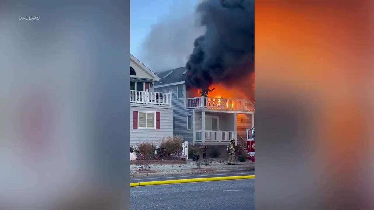 2-alarm blaze destroys Ocean City home; video shows firefighter rescued from porch