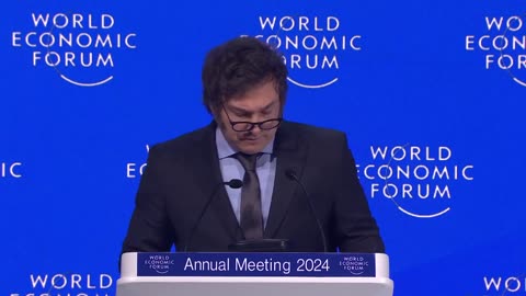 Milei the new Trumpian President of Argentina at the WEF shouting "Long, Live, Freedom."