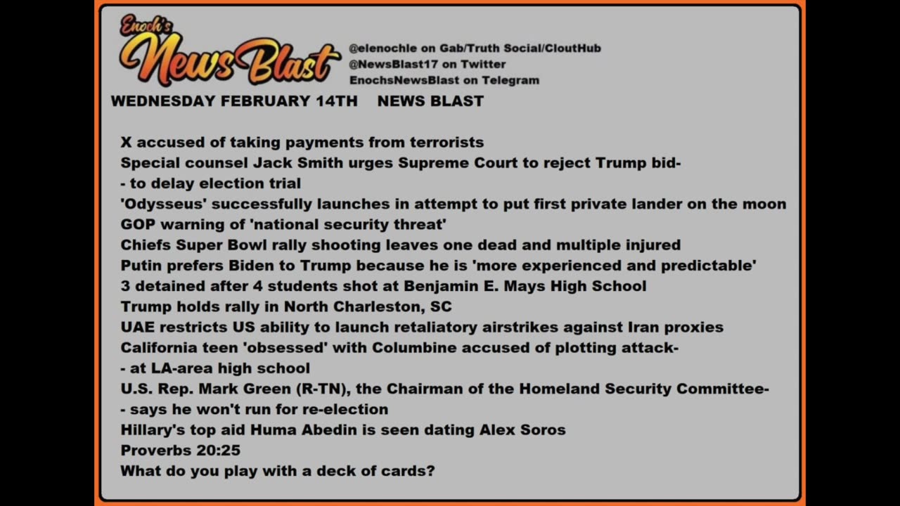 Wednesday, February 14, 2024 News Blast