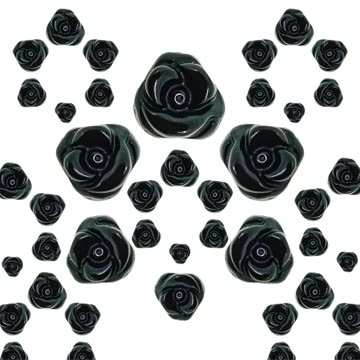 Engraved Rose Shape Black Onyx Gemstone Cabochon Genuine Gem For Jewelry Bracelet Necklace