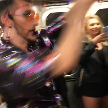 Subway train strobe lights night club party