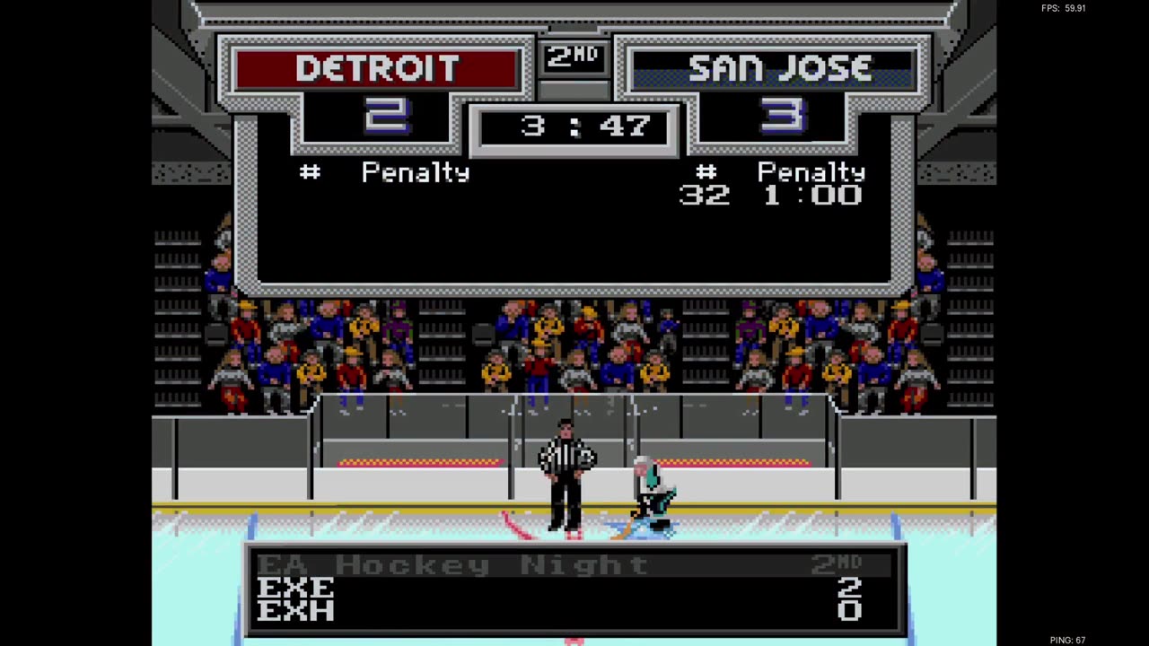 NHL '94 Franchise Mode 1990 Regular Season G59 - FlamShelter (DET) at Len the Lengend (SJ)