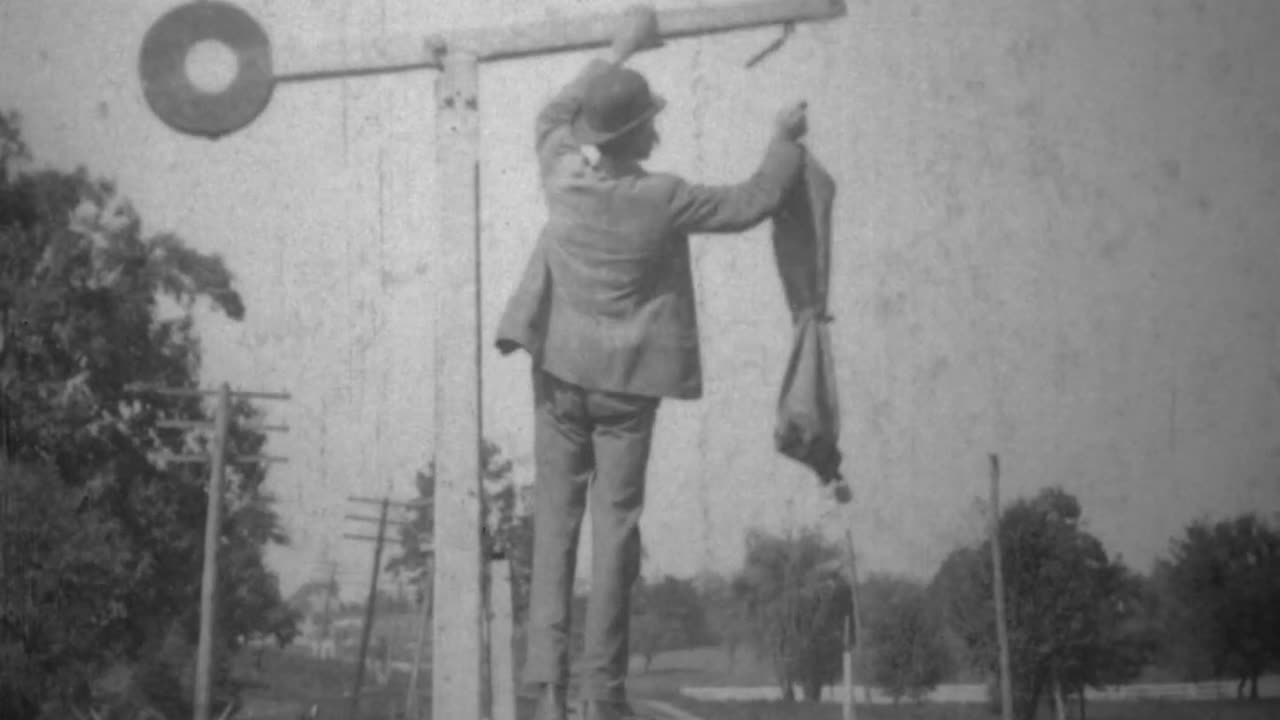 Train Taking Up Mail Bag, United States Post Office (1903 Original Black & White Film)