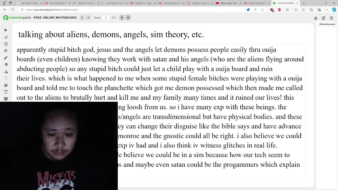 talking aliens/angels, demons, jews, sim theory, etc