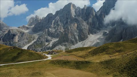 aerial of baita segantini passo rolle south tyrol dolomites italy