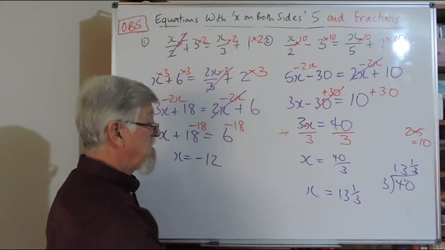 Math Equations Set B 05 With 'x' on Both Sides With Fractions Mostly for Years/Grade 9 and 10