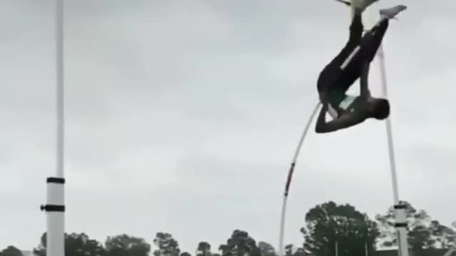 Pole vault last attempt. At last he made it.