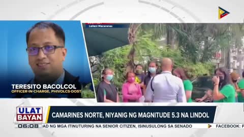 Phivolcs, nakapagtala ng 22 aftershocks kasunod ng magnitude 5.3 na lindol sa Camarines Norte