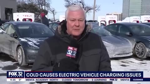 Chicago-area Tesla charging stations lined with "dead" electric cars in freezing cold.