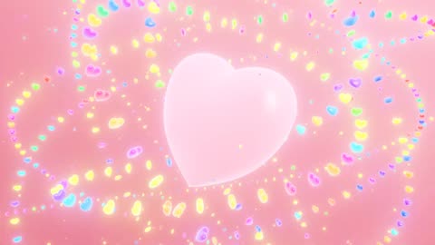 065. Pretty Spinning Beating Heart with Mini Rainbow Heart Rings Orbiting