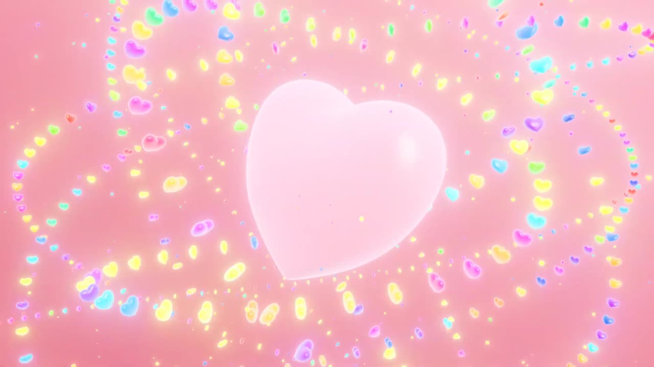 065. Pretty Spinning Beating Heart with Mini Rainbow Heart Rings Orbiting