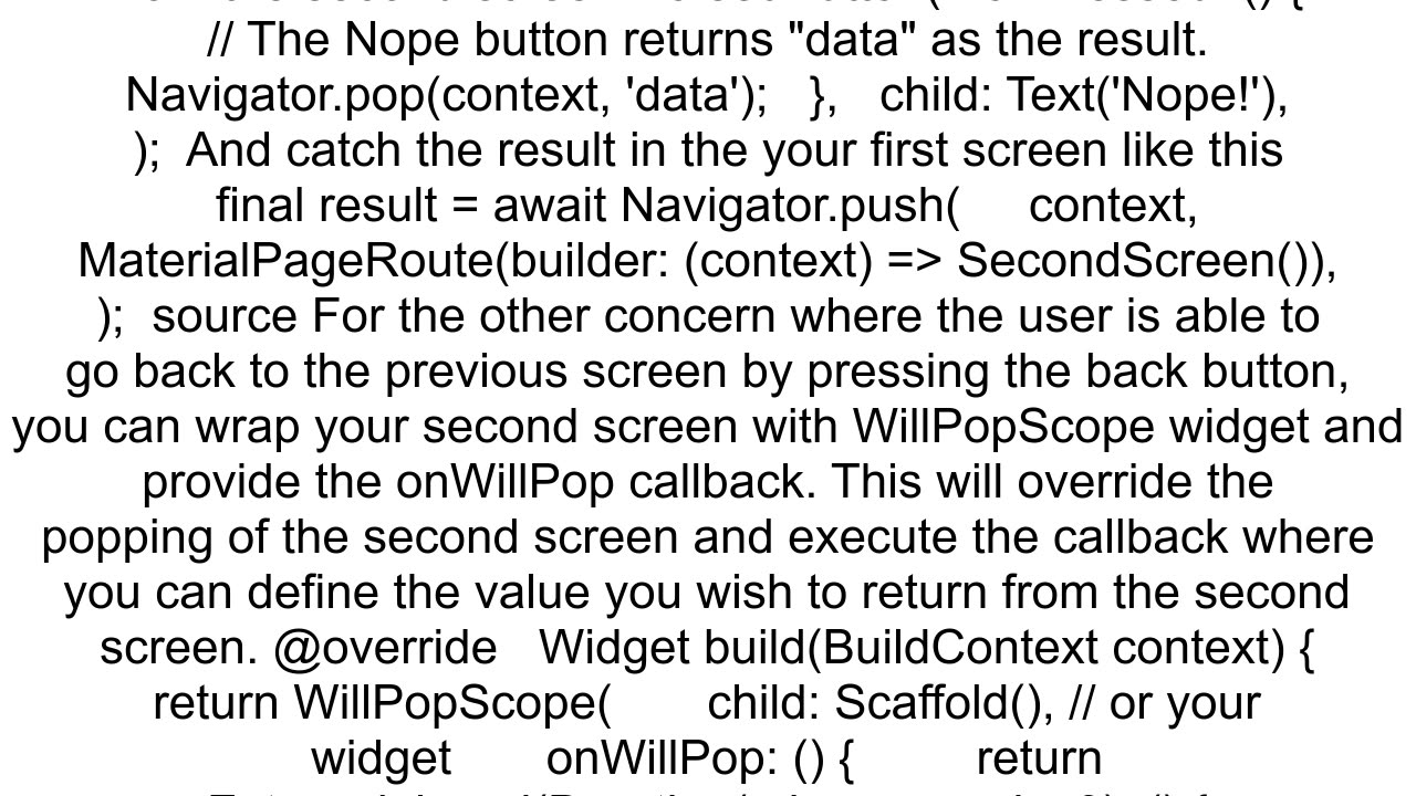 Flutter set result to return when the user navigates back