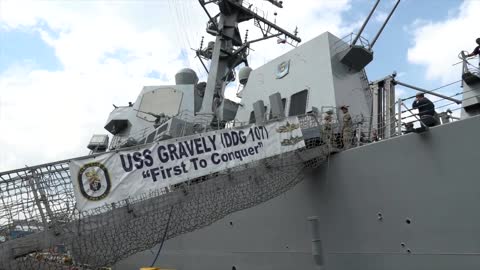 U.S. warship docks in Polish port town of Gdynia