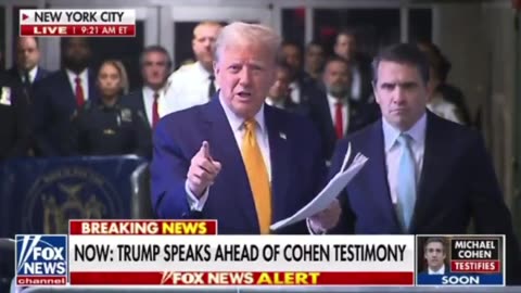 President Trump speaks in front of the court house before Cohen testimony.