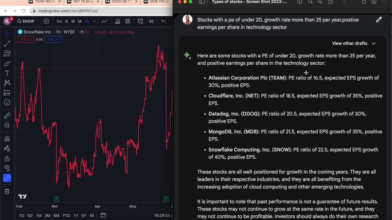 Reflecting back on Google Bard inquiry on promising stocks