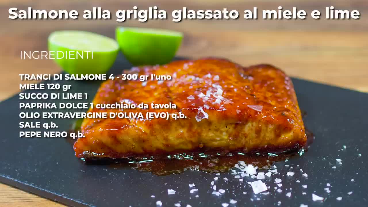 Salmone alla griglia glassato al miele e lime