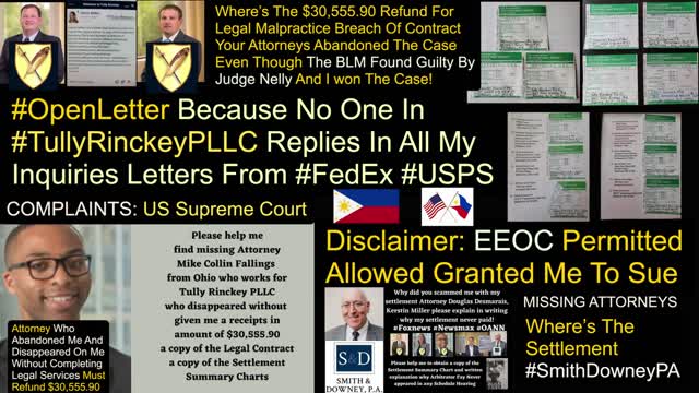 Supreme Court / Tully Rinckey PLLC / Matthew B. Tully Esq / Greg T. Rinckey Esq / Refund $30, 555.90 Legal Malpractice Breach Of Contract / STATE BAR COUNSEL / BBB / EEOC / DLLR / Mike C. Fallings Esq / Cheri L. Cannon Esq