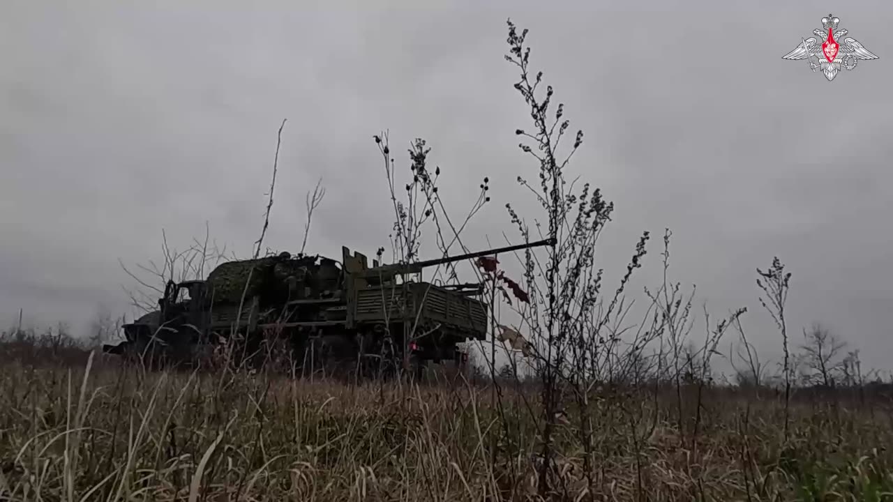 The work of 57-mm S-60 anti-aircraft guns on the base of the Russian Armed Forces Ural.