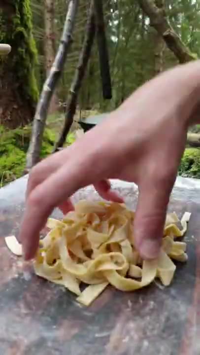 How to Make Forest Pasta // Primitive Cooking Survival Skills, Natural Cooking //Cooking meat
