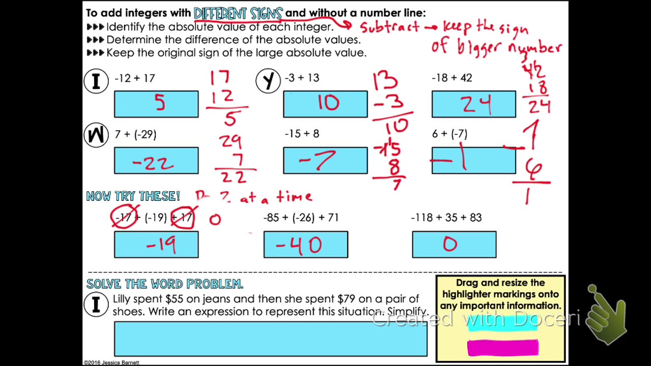 Informal Geometry Adding Integers