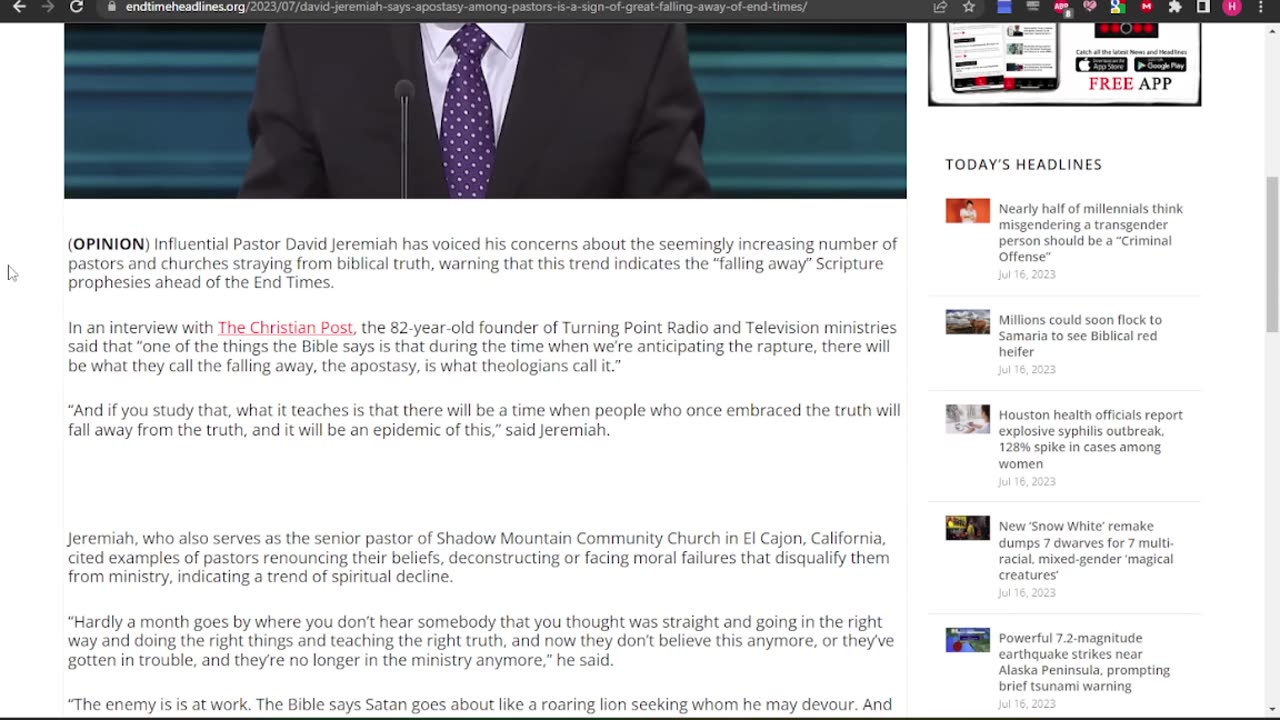 David Jeremiah Says Apostasy Among Pastors Is A Sign Of 'Great Falling Away' Of The End Times!!!