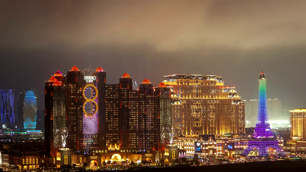 Macau casinos flashing at night