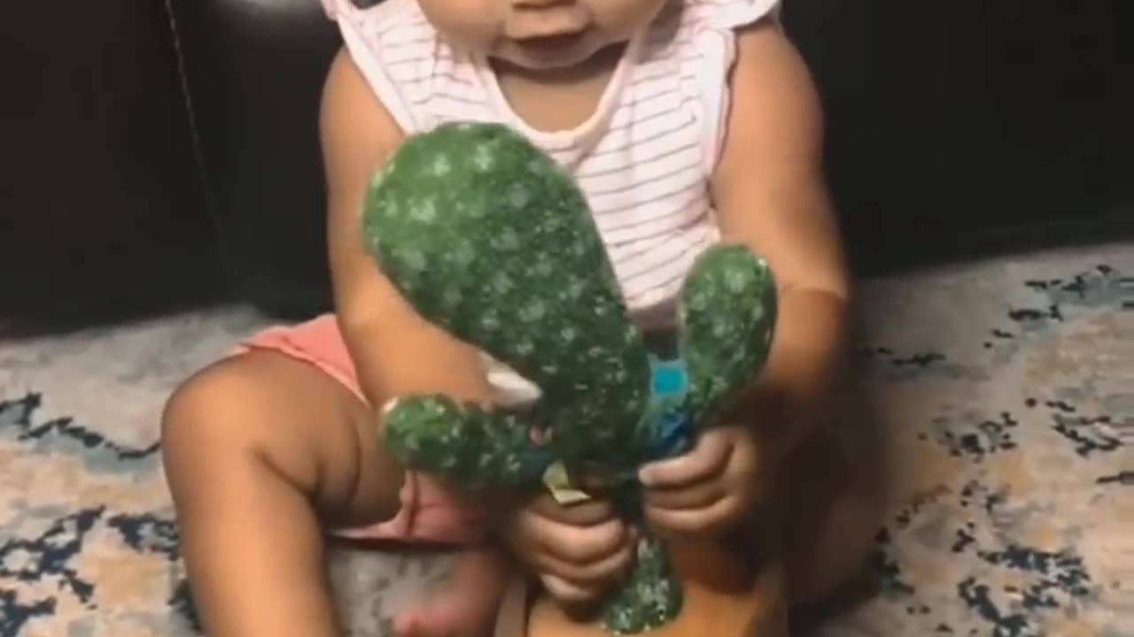 baby funny crying because of dancing cactus toy