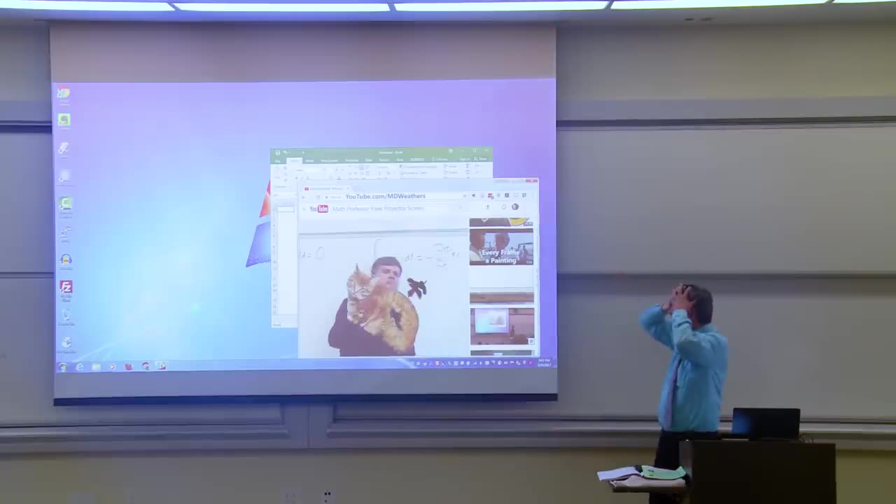 Math Professor Fixes Projector Screen