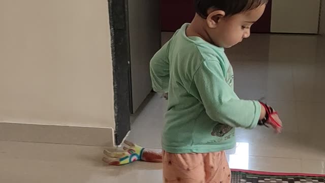 1 Year Old Baby Walking Happily with new Shoes