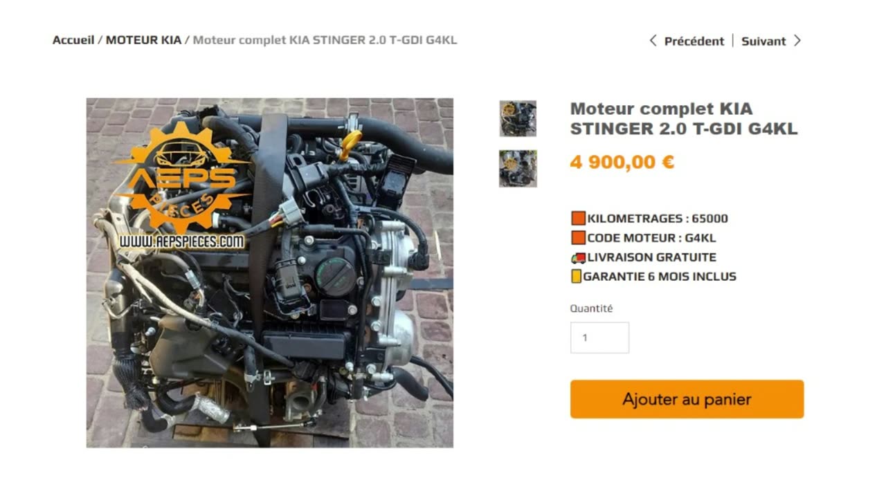 AEPSPIECES.COM - Moteur complet KIA STINGER 2.0 T-GDI G4KL