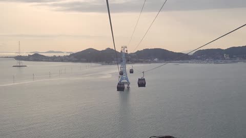 Taking a cable car on the sea in korea