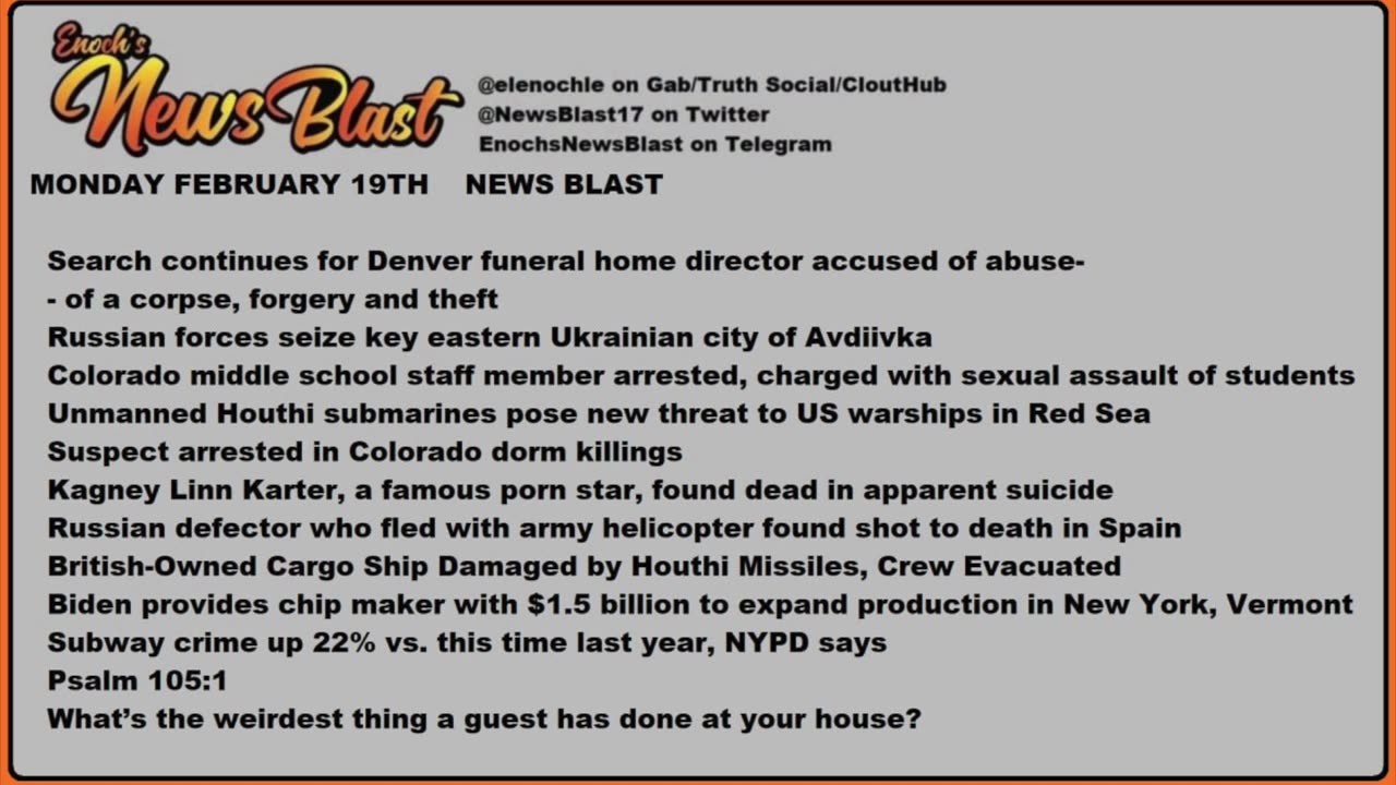 Monday, February 19, 2024 News Blast