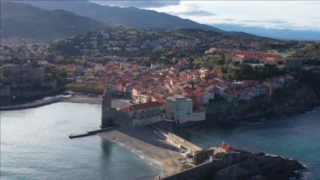 chteau royal de collioure massive french royal castle aerial view sunny day france old village