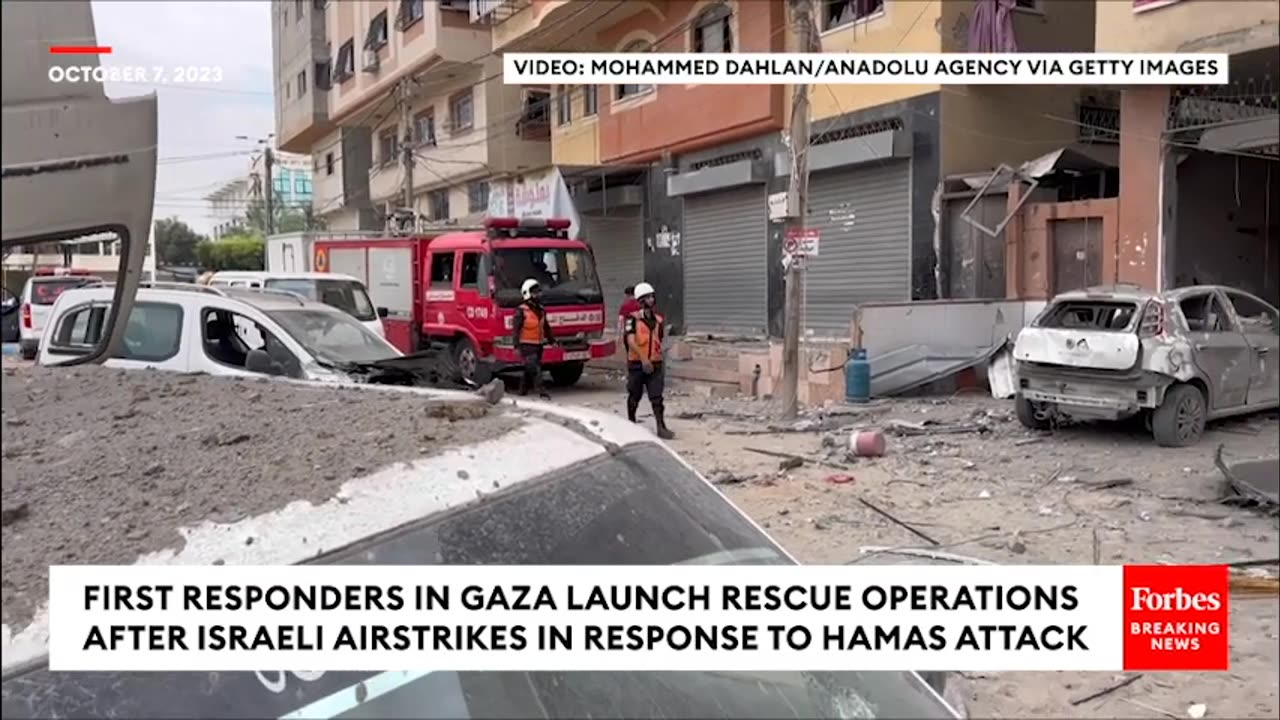 Israeli Air Force Strikes Gaza Strip In Response To Hamas Attack, Gaza First Responders Respond