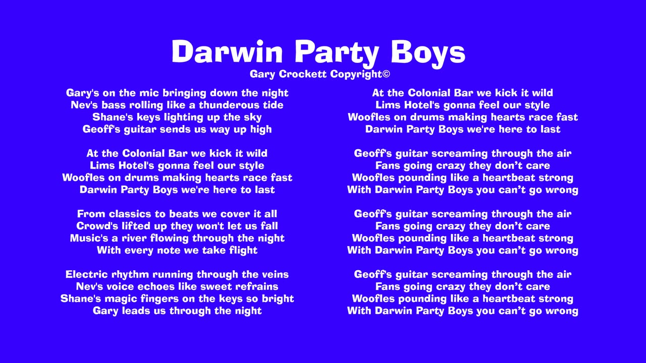 Darwin Party Boys Song