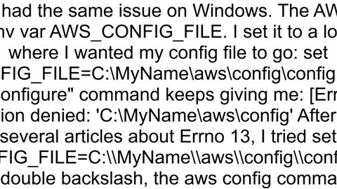 Errno 13 Permission denied 39CUsersmynameaws39 when running command AWS Configure