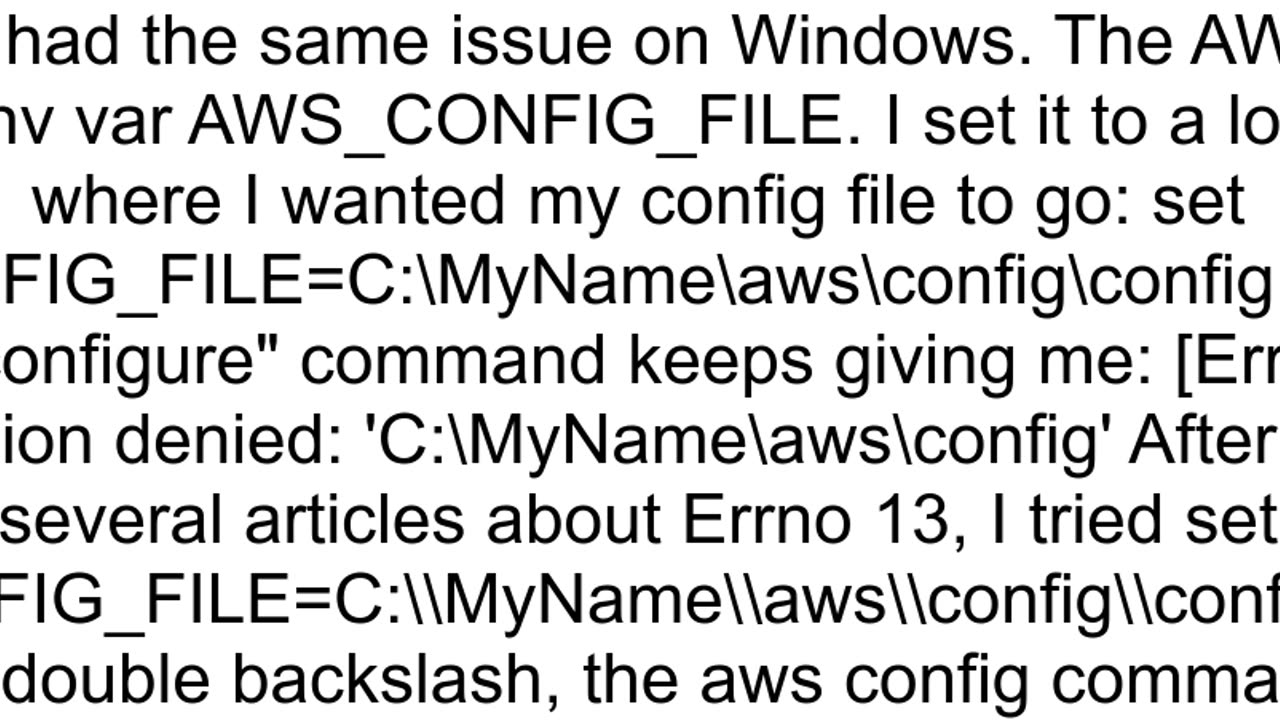 Errno 13 Permission denied 39CUsersmynameaws39 when running command AWS Configure