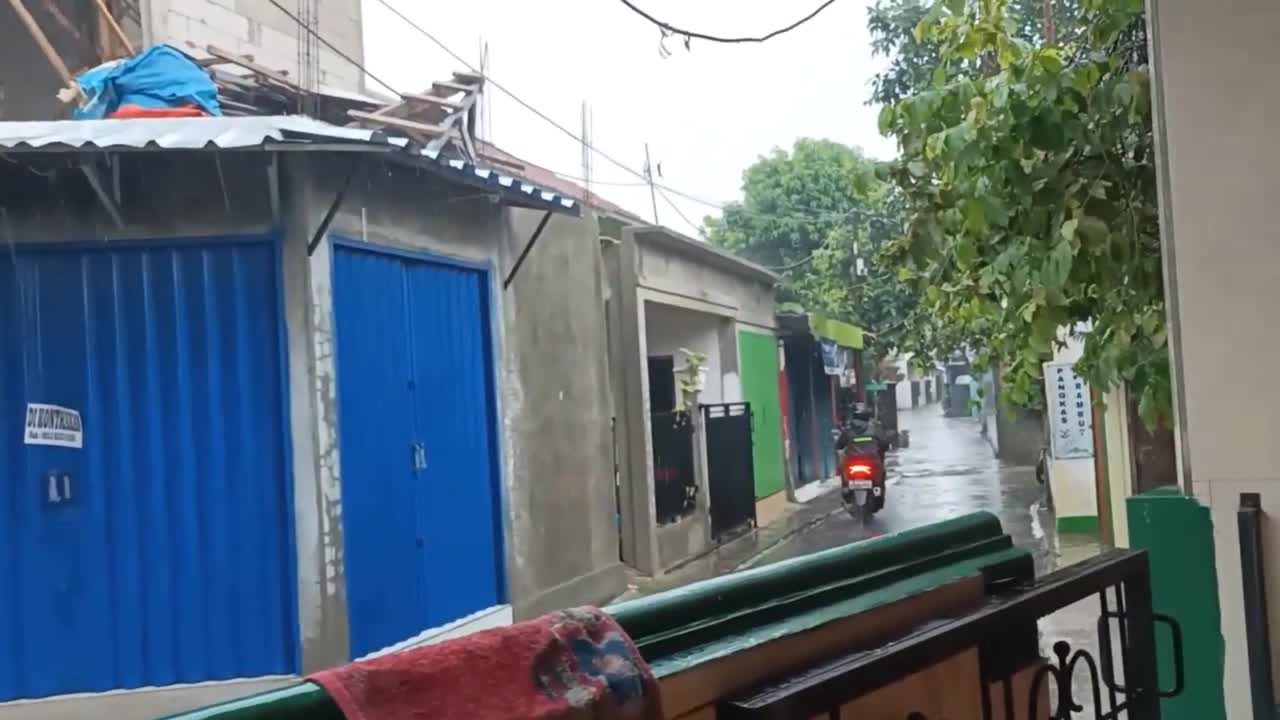 Heavy rain in the village atmosphere