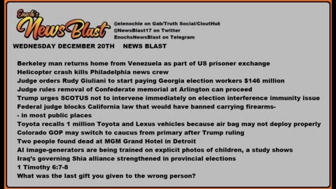 Wednesday, December 20, 2023 News Blast