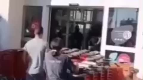 France freedom fighters block supermarket entry..